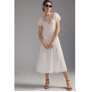 Forever That Girl Cap-Sleeve Sheer Dress in Ivory from Anthropologie- Small- NWT